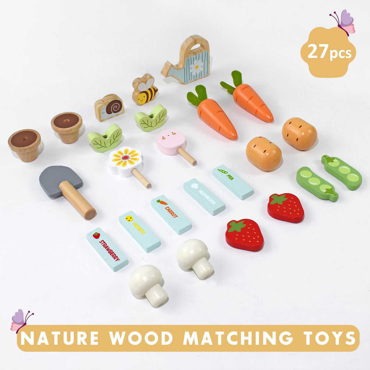 PairPear Flower Garden Toy Playset,Toddlers Wooden Toys Play Food Set for Girls Boys 3 Years and Up PairPear