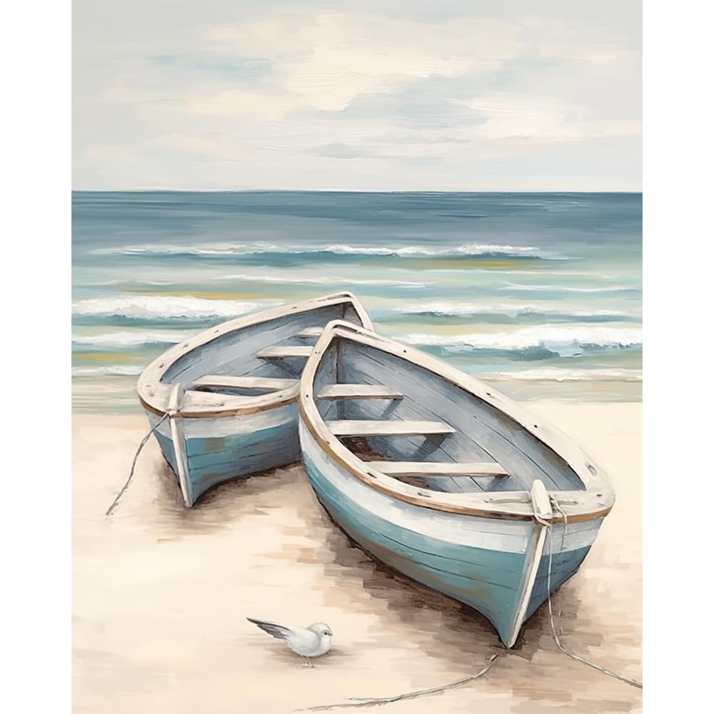 Natuyalo Paint by Numbers for Adults Beginner, Boat on The Beach Acrylic Easy Paint by Numbers Kits Craft Kits for Adults Suitable for Home Wall Decoration Flameless 16x20 Inch Natuyalo