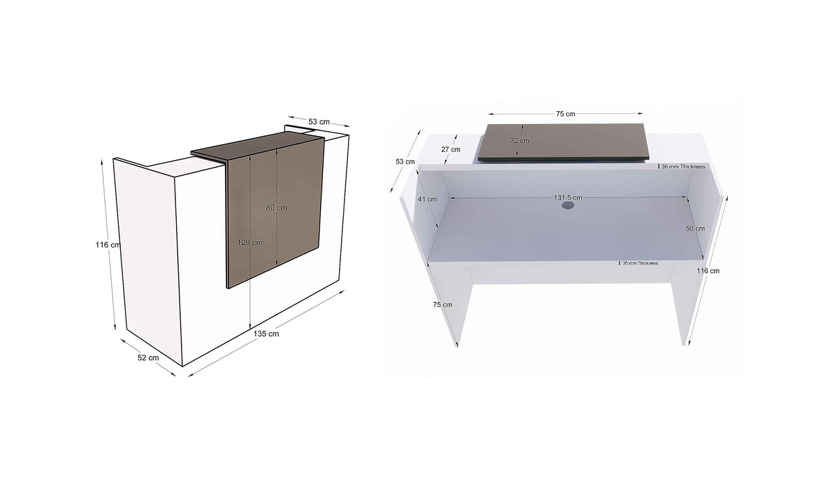 UGOS ICN 53 Inch Contemporary Reception Desk | Multifunctional Modern,Transaction Countertop, Laminate Desktop, Standing Front Table for Office, Home, School, Salon, Spa - White and Teak UGOS