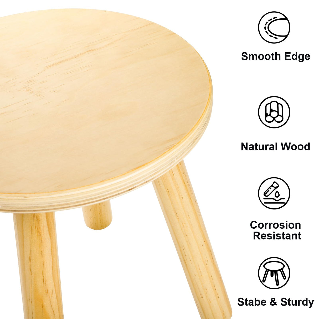 Goaste 10 Inch Wooden Step Stool, Solid Round Sitting Stools for Adults, Multi-Purpose Short Chair Perfect Matched Sensory Table, 4-Legged Small Foot Rest Stool for Playroom, Kitchen, Bedroom Goaste