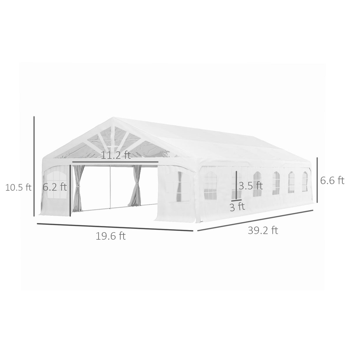 Outsunny 19.5' x 39' Party Tent, Heavy Duty Outdoor Canopy Tent Shelter with Removable Sidewalls, 2 Doors and 20 Windows, Large Tents for Parties, Wedding, Events, BBQ Grill, White Outsunny