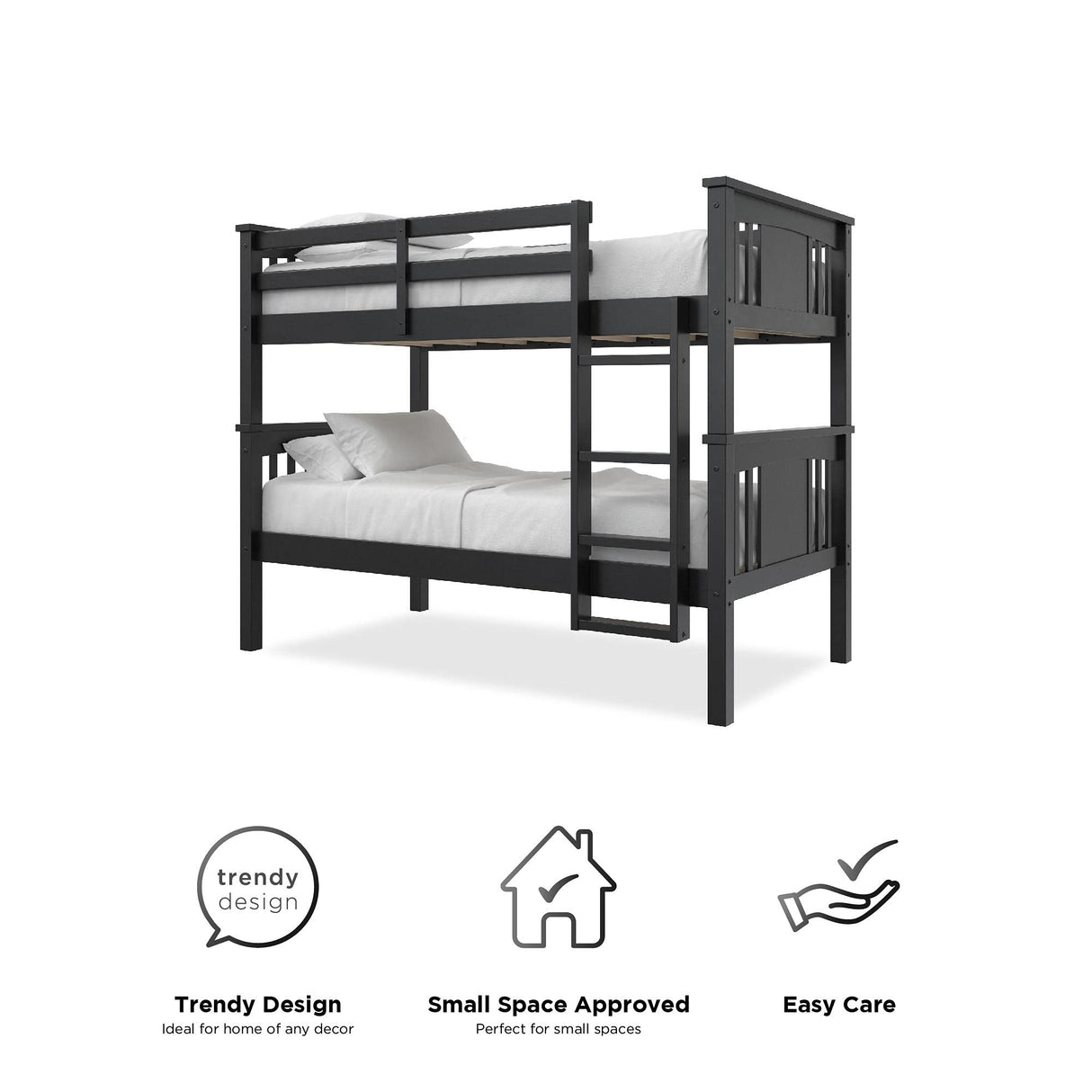 DHP Dylan Twin Over Twin Bunk Bed, Espresso, Sturdy Wood Construction, Converts to 2 Twin Beds, Guard Rails, Step Ladder DHP