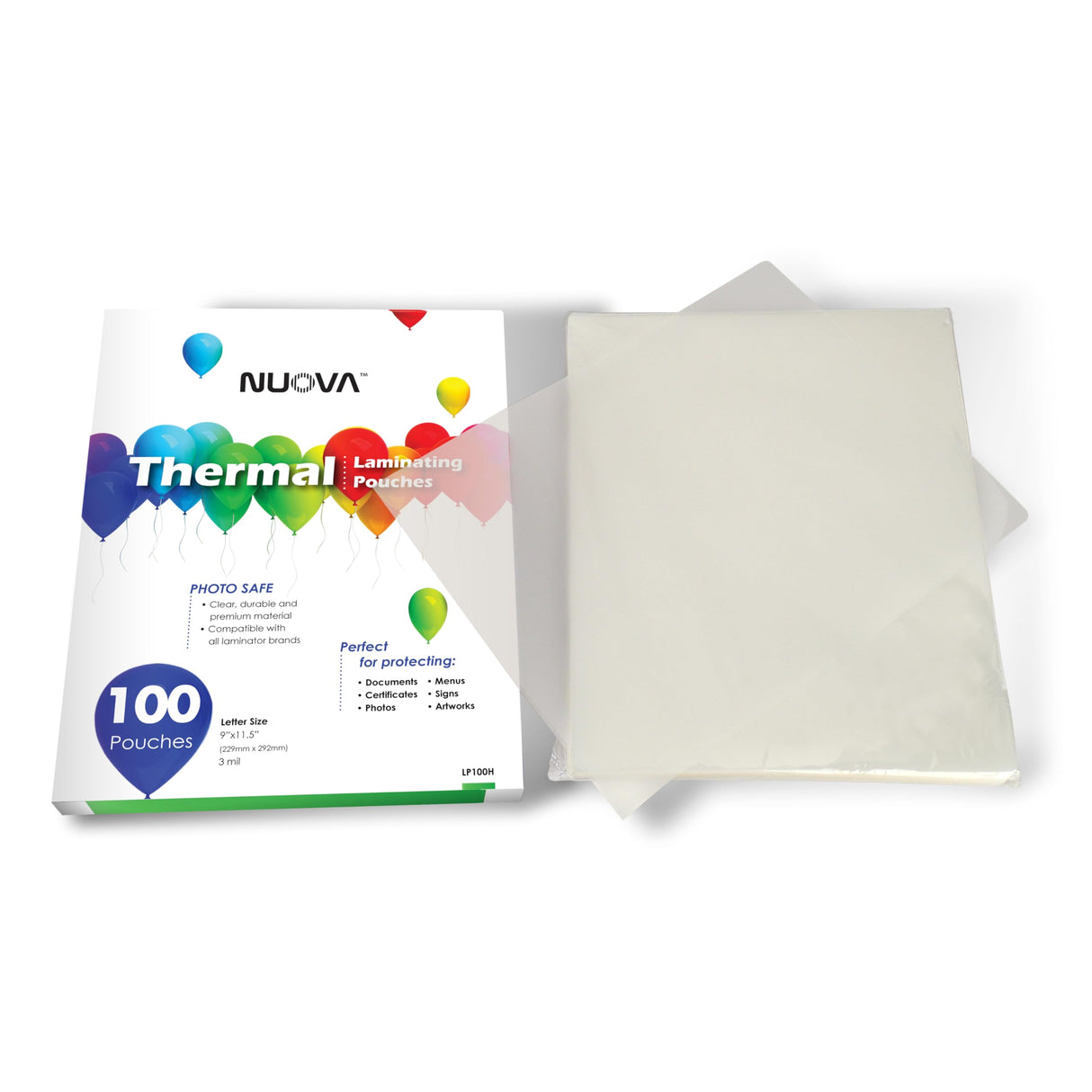 Nuova Premium Thermal Laminating Pouches 9" x 11.5", Letter Size, 3 mil, 100 Pack (LP100H) Aurora