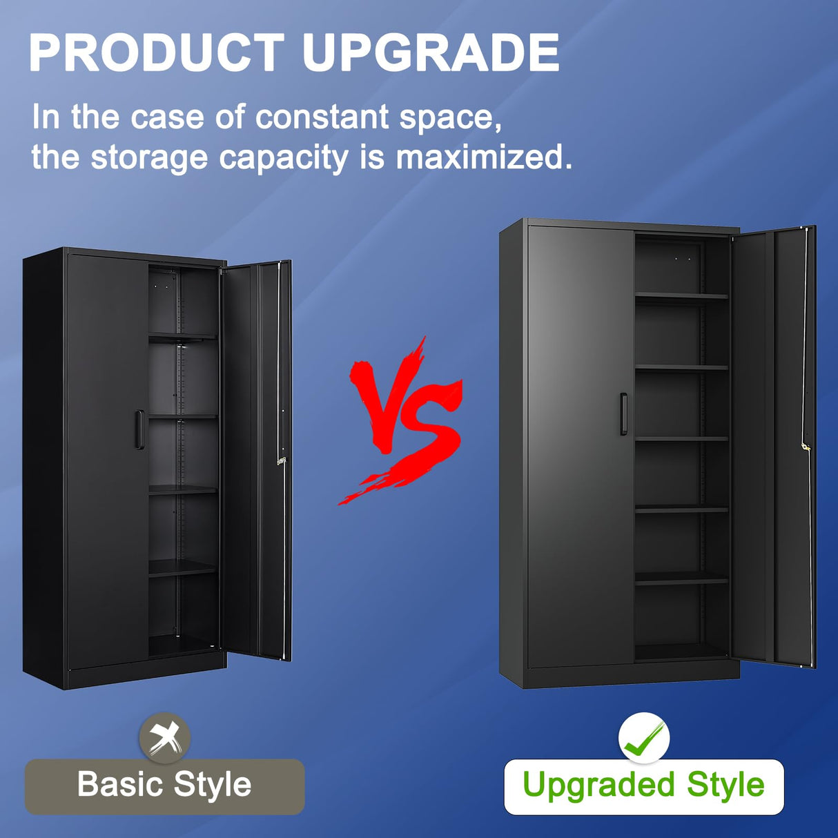 Anxxsu Metal Garage Storage Cabinet, 71" Locking Storage Cabinet with 2 Doors and 5 Adjustable Shelves, Lockable Metal Cabinet for Anxxsu