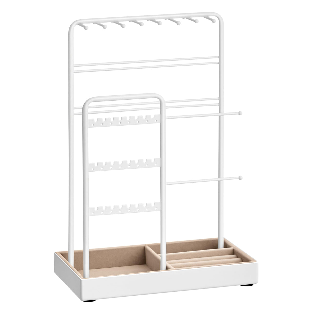 SONGMICS Jewelry Holder, Jewelry Organizer, Jewelry Display Stand with Metal Frame, Velvet Tray, Necklace Earring Bracelet Holder, for Studs, Rings, Gift Idea, Matte White UJJS021W01 SONGMICS