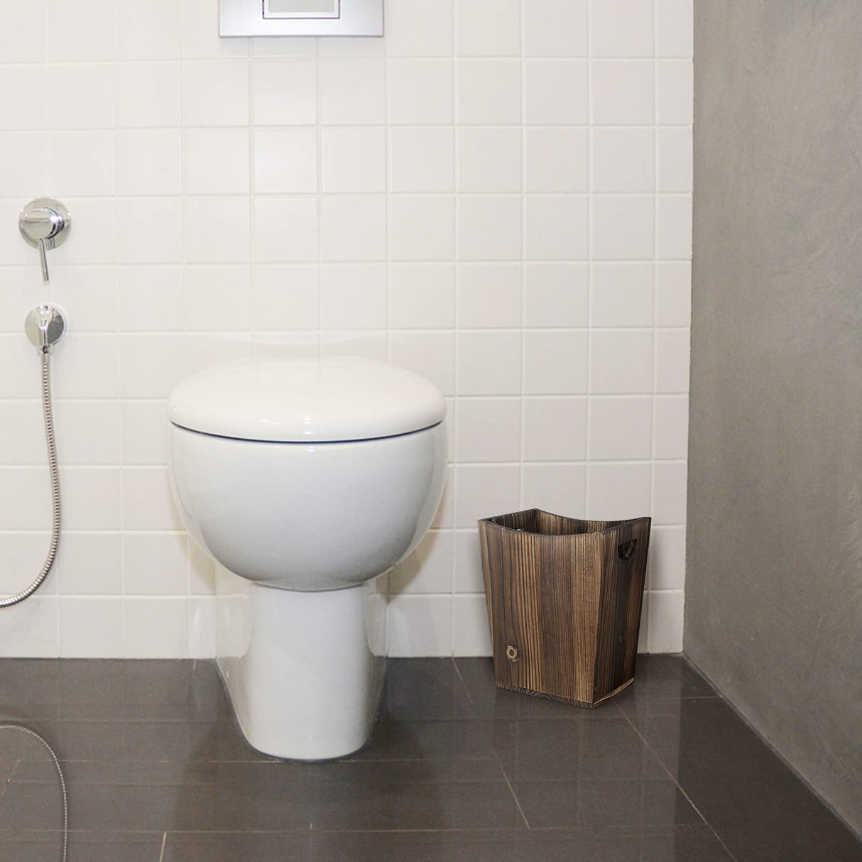 ETELI Wood Waste Basket Small Trash Can for Office Rectangular Trash Can Decorative with 2 Handles for Bathroom Bedroom Kitchen Hotel (Brown) ETELI