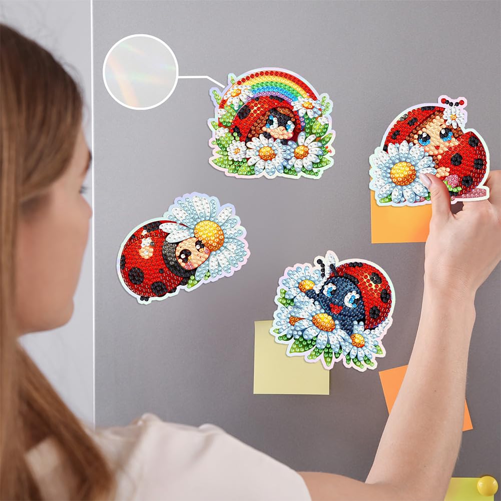 6 Pcs Refrigerator Diamond Art Magnets, Diamond Painting Kits, Fridge Stickers Diamond Art Kits for Adults DIY Home Decors - Ladybug Generic