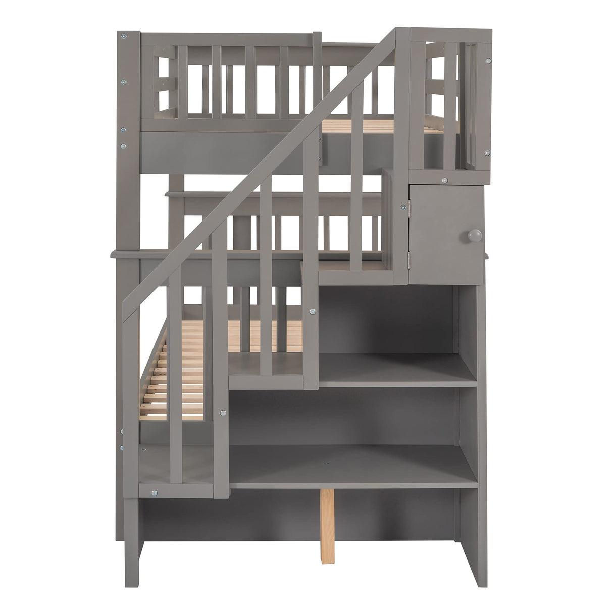 Harper & Bright Designs Twin Over Twin Bunk Bed with Trundle Bed and Storage Shelf, Kids Twin Size Bunk Bed with Stairs & Guard Rail, Wood Bunk Bed Frame for Kids, Teens, Adults,Gray Harper & Bright Designs