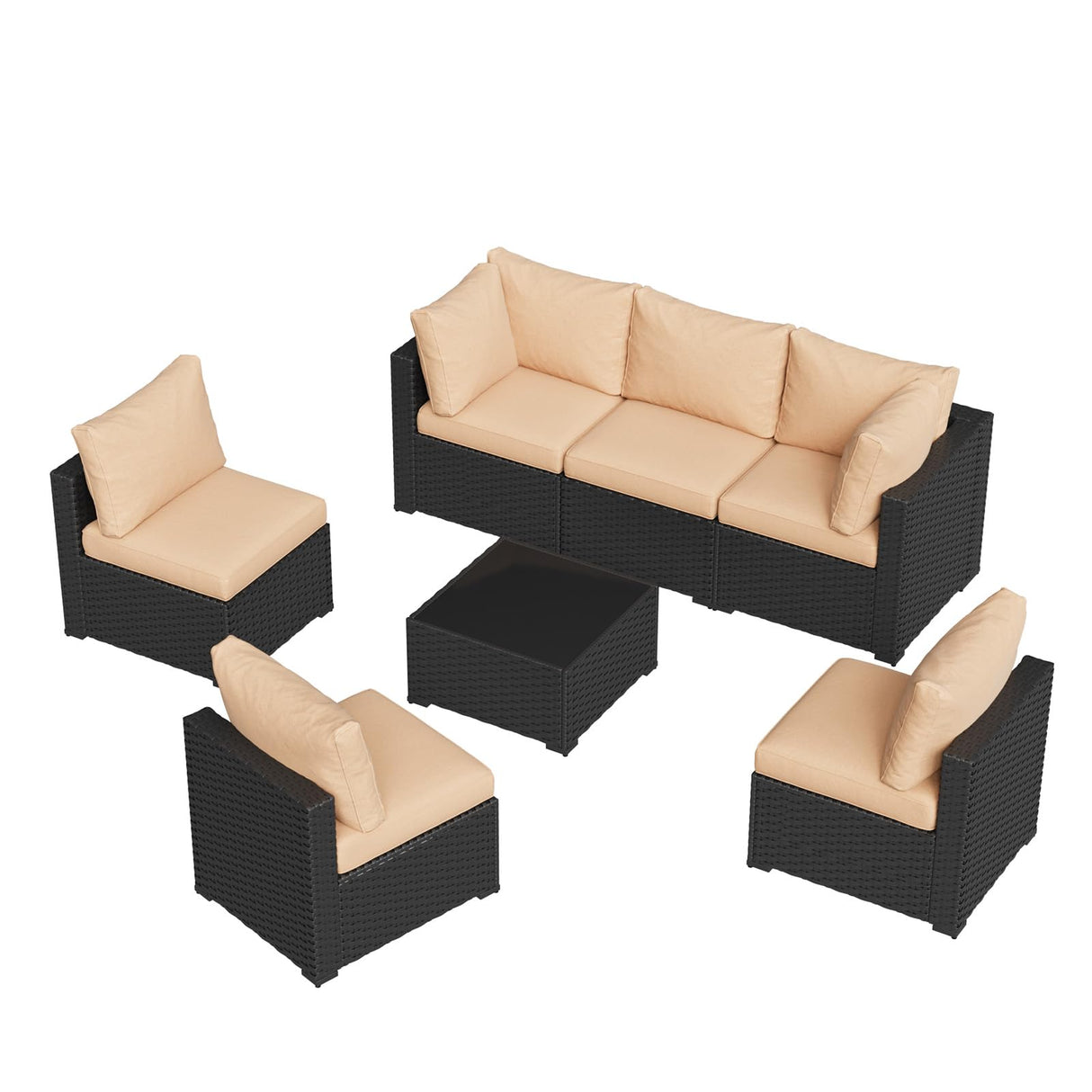 Aoxun 7 Piece Patio Furniture Set Rattan Rattan Patio Sectional Sofa Set Outdoor Seating Furniture with Thickened Cushion, Beige Aoxun