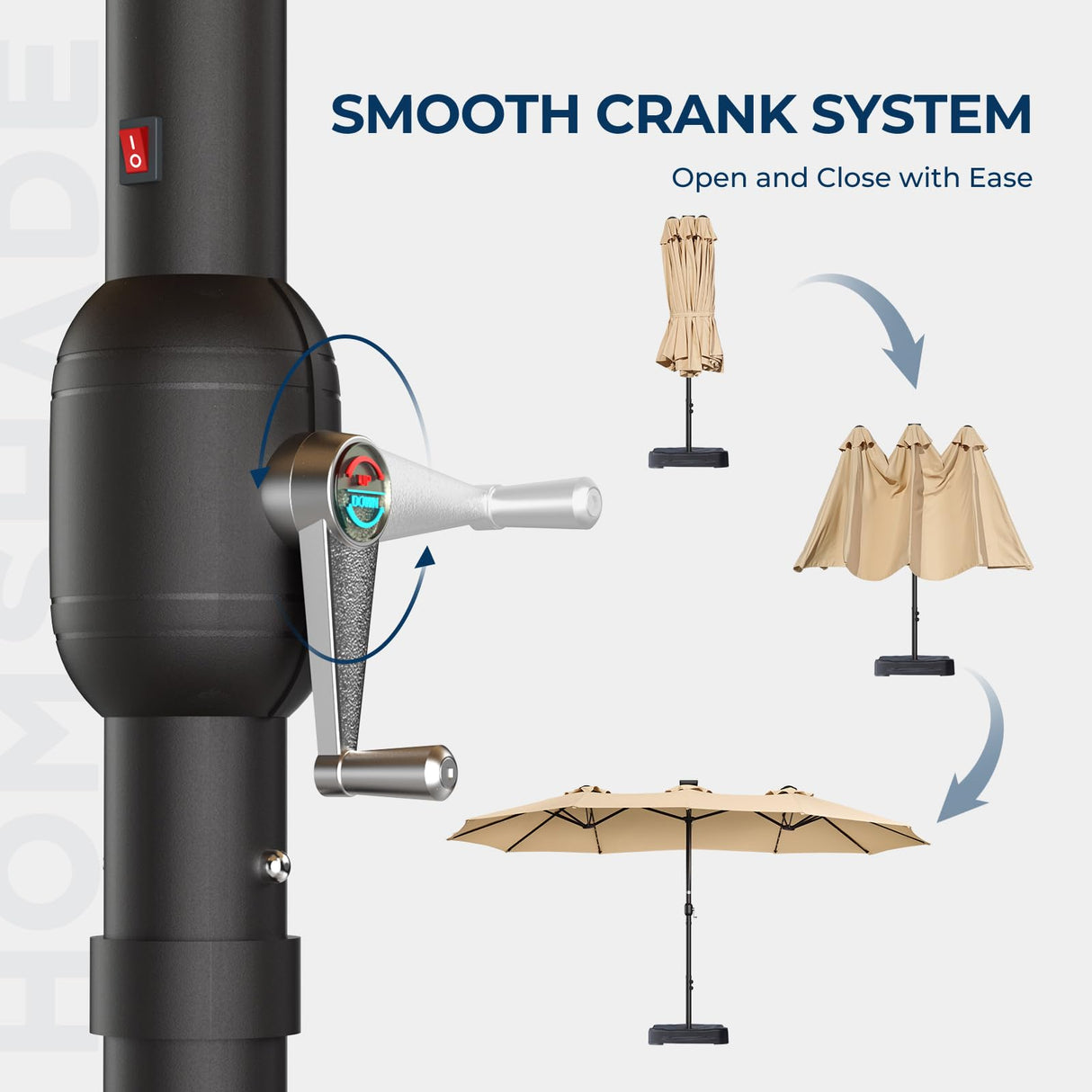 HOMSHADE Double Sided Patio Umbrellas - 15ft Solar Lights LED Lighted Outdoor Extra Large Market Table Umbrella with Base Included, Oversized Umbrella for Deck, Pool, Backyard (Beige) HOMSHADE