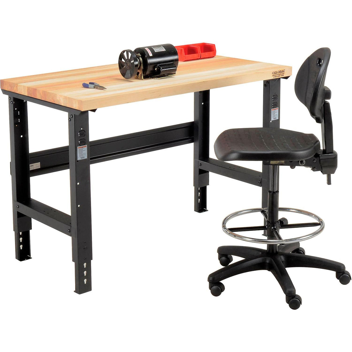 Global Industrial Adjustable Height Workbench C-Channel Leg, 48" W x 30" D, 1-1/2" Birch Top Square Edge, Black Global Industrial