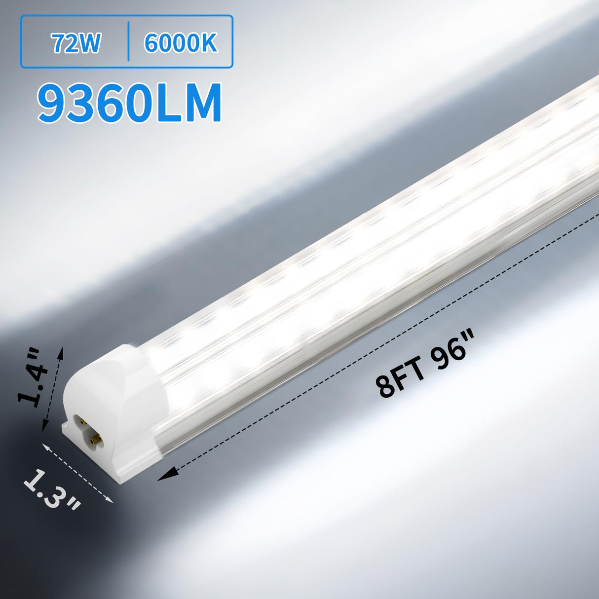 SHOPLED 8FT 72W 9360LM 6000K Cool White High Output Linkable T8 Tube Fixtures, V-Shaped, 8 Foot Lights for Garage, Warehouse, 4 Pack SHOPLED