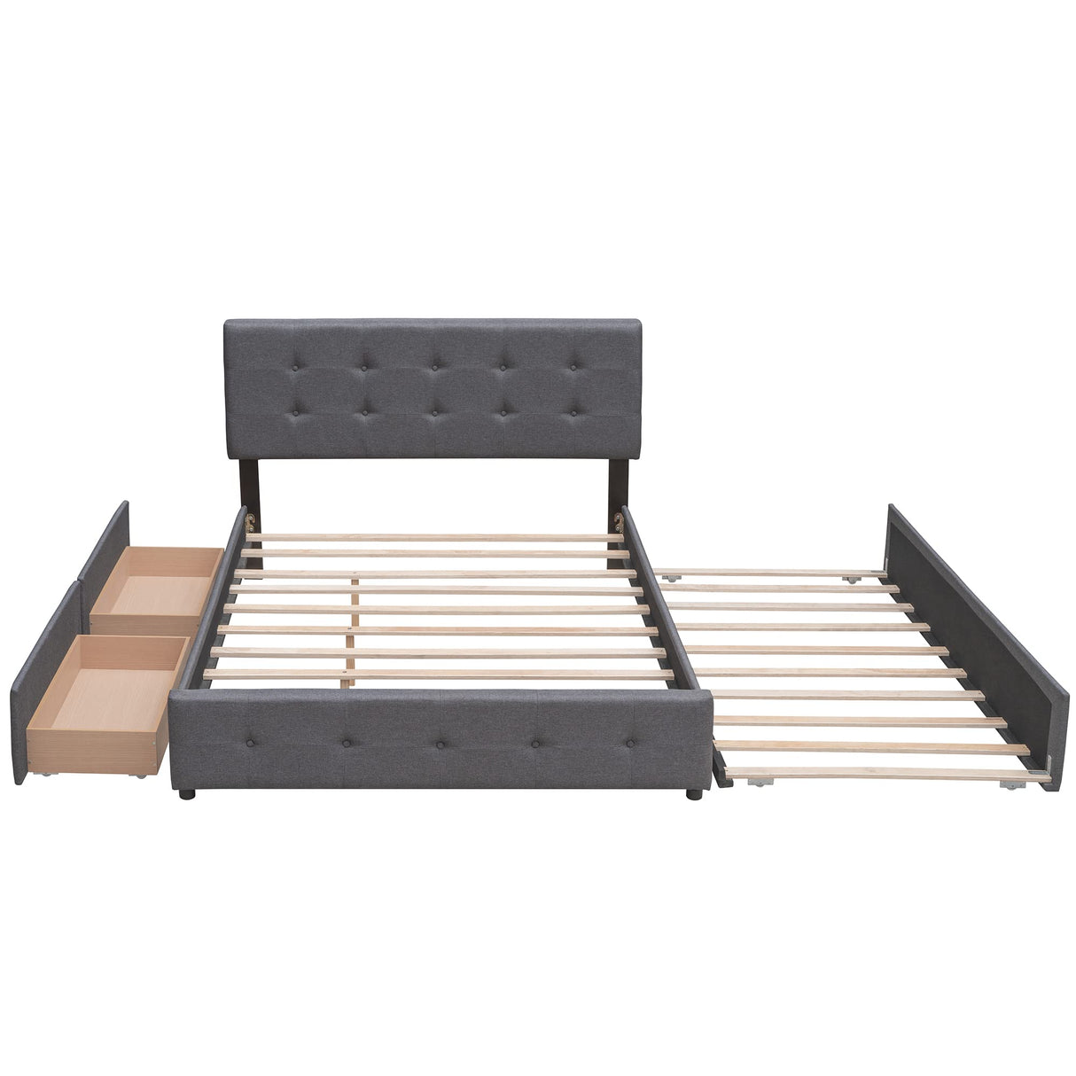 Harper & Bright Designs Queen Size Bed with 2 Storage Drawers & a Twin XL Trundle, Upholstered Platform Queen Bed Frame with Tufted Headboard, Linen Fabric, No Box Spring Needed,Dark Gray Harper & Bright Designs