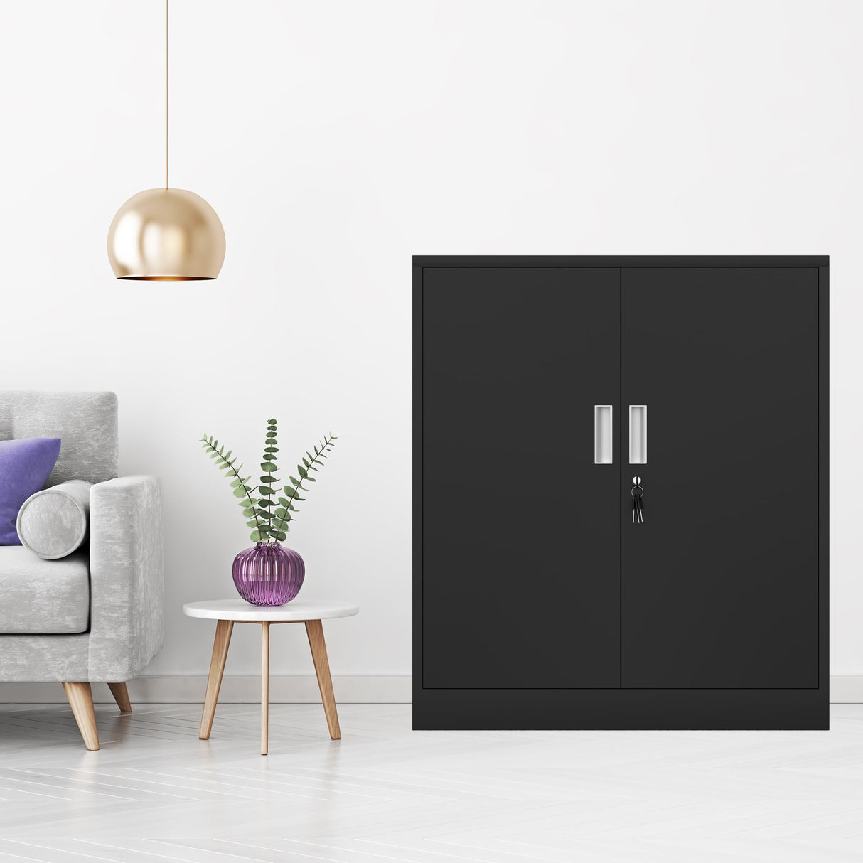 iJINGUR Metal Storage Cabinet with Locking Doors and 2 Adjustable Shelves, Small Lockable Storage Cabinet for Home Office Garage (Black) iJINGUR