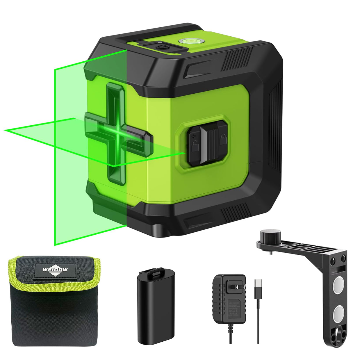 Weiddw Laser Level Self-Leveling Laser Level Tool Green Cross Line Lazer Level for Construction Indoor Project,Picture Hanging, DIY with 360° Magnetic Pivoting Base, Carrying Bag,Battery WEIDDW
