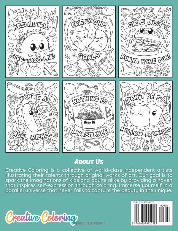 Food Puns Coloring Book: A Coloring Book Featuring Illustrations of Hilarious Food Characters With Clever Wordplay Humor WoodArtSupply
