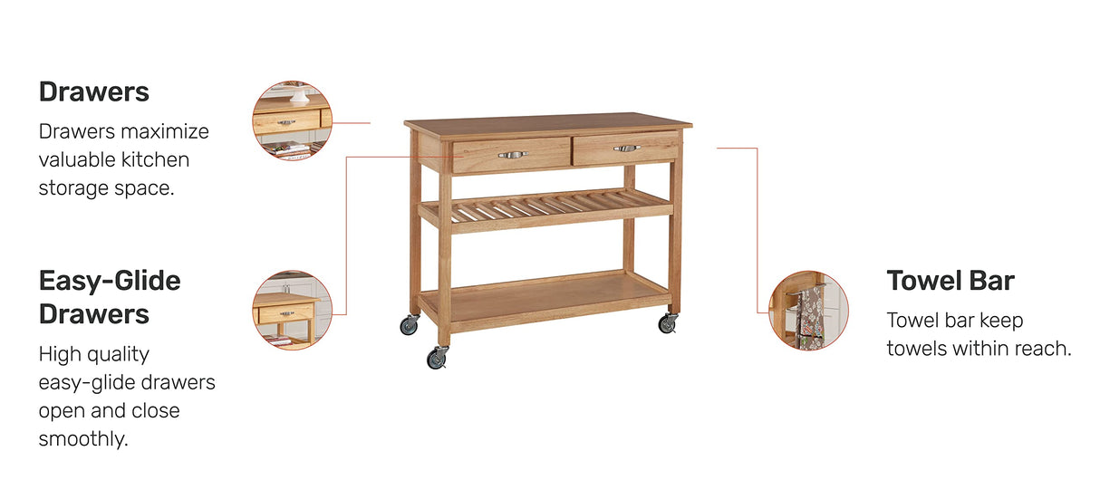 Homestyles Solid Wood Kitchen Cart, 44 Inch Width, Natural homestyles