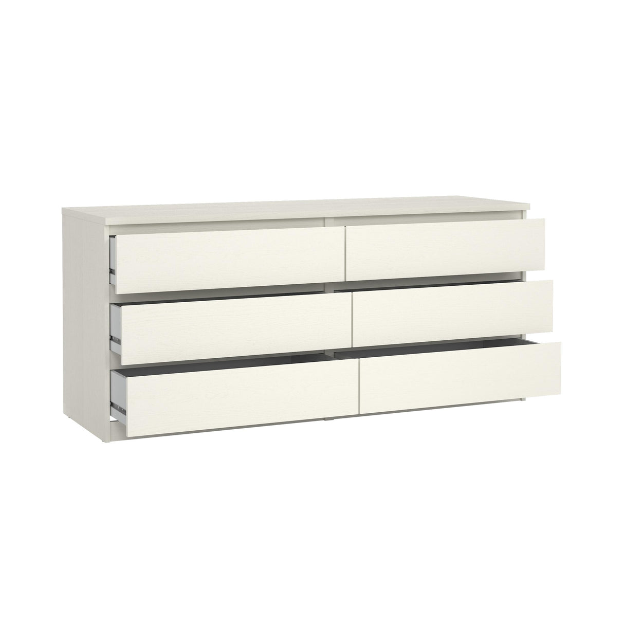 Tvilum 6 Drawer Double Dresser, Bedroom Furniture, Handle-free Drawers, Contemporary, White Tvilum