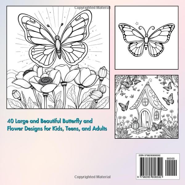 Big Butterflies Coloring Book: 40 Large and Beautiful Butterfly and Flower Designs for Kids, Teens, and Adults Majosta