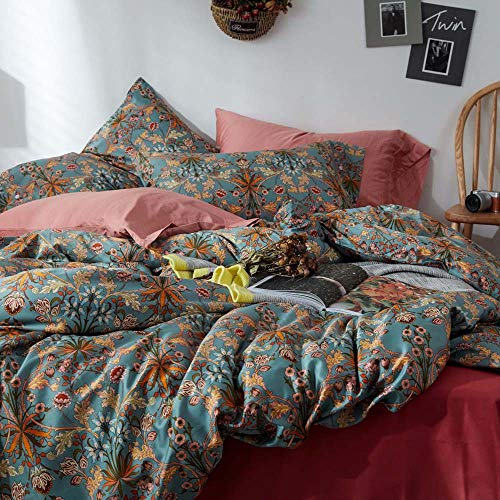 VM VOUGEMARKET Bohemia Duvet Cover Set King,3 Piece Long Staple Cotton Comforter Cover with Zipper Closure,Green Golden Elegant Bedding Set-Carol,King VM VOUGEMARKET