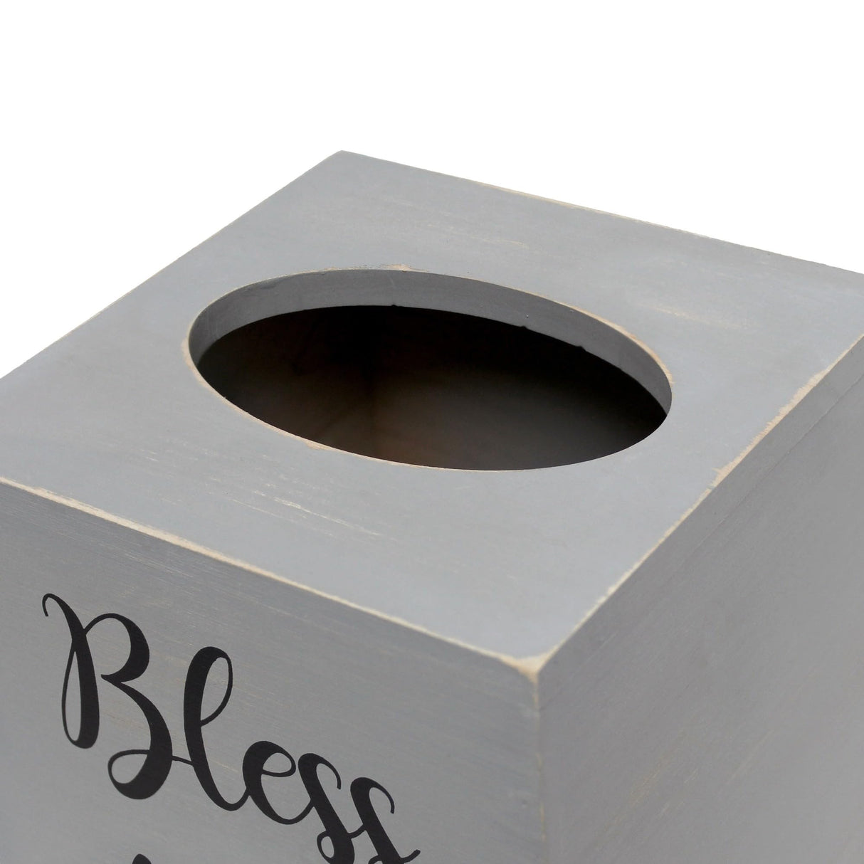 Elegant Designs HG2024-GRW Decorix Farmhouse Square Wood Decorative Tissue Box Cover w Bless You Black Script & Sliding Base for Vanity, Bathroom, Bedroom, Livingroom, Office, Desk, Table, Gry Wash Elegant Designs