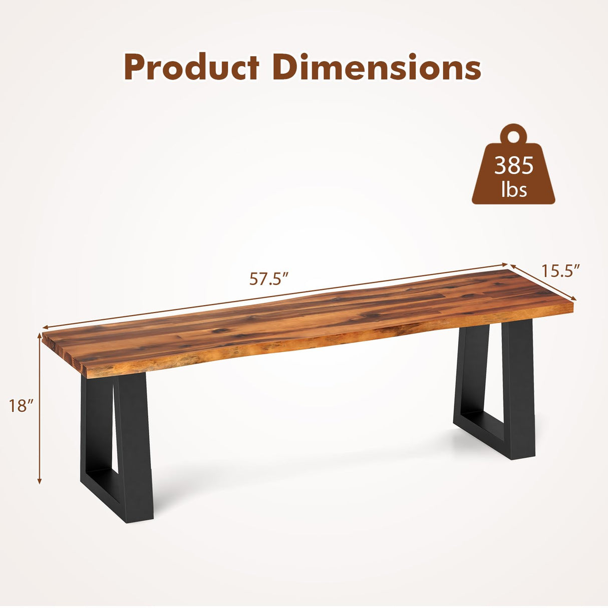 ERGOMASTER Outdoor Bench, 57.5" Acacia Wooden Dining Bench with Steel Legs, 1 Pack ERGOMASTER