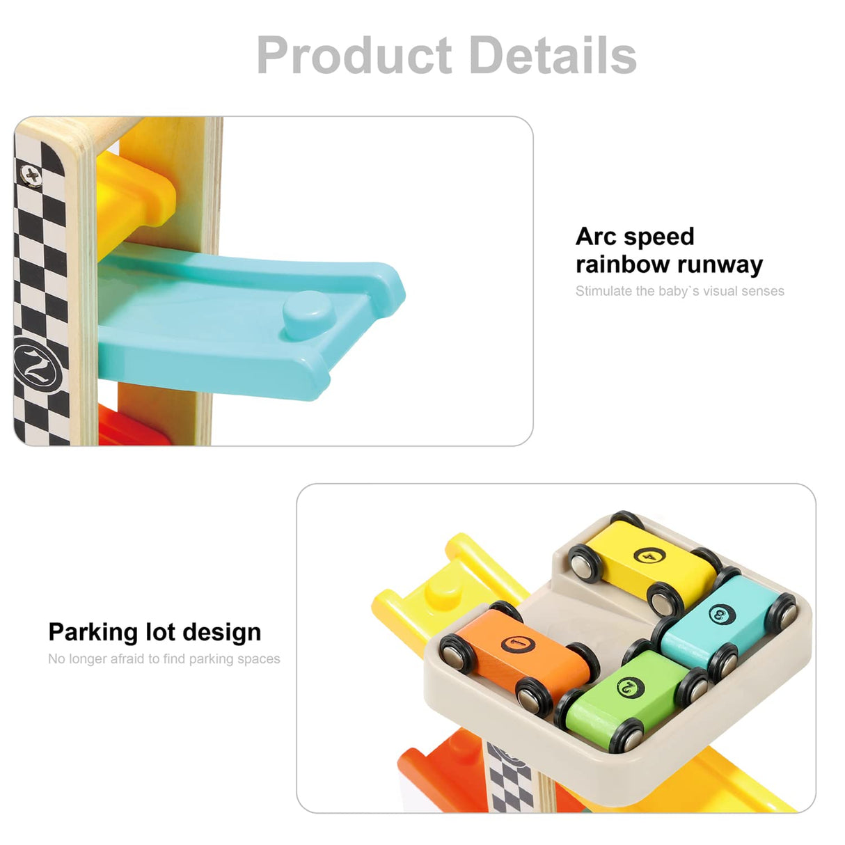 Toddler Toys for 1 2 Year Old Boy and Girl Gifts Wooden Race Track Car Ramp Racer with 4 Mini Car TOP BRIGHT