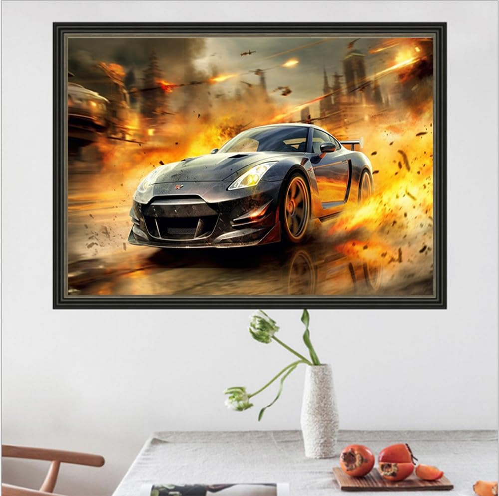 MaiYiYi Top Sports Car Crystal Diamond Embroidery Set, 5D Full Round Drill Racing Car Diamond Painting Kit, Sport Cars Diamond Painting Dots Art for Adults Beginners Wall Decor (30X40 CM) MaiYiYi