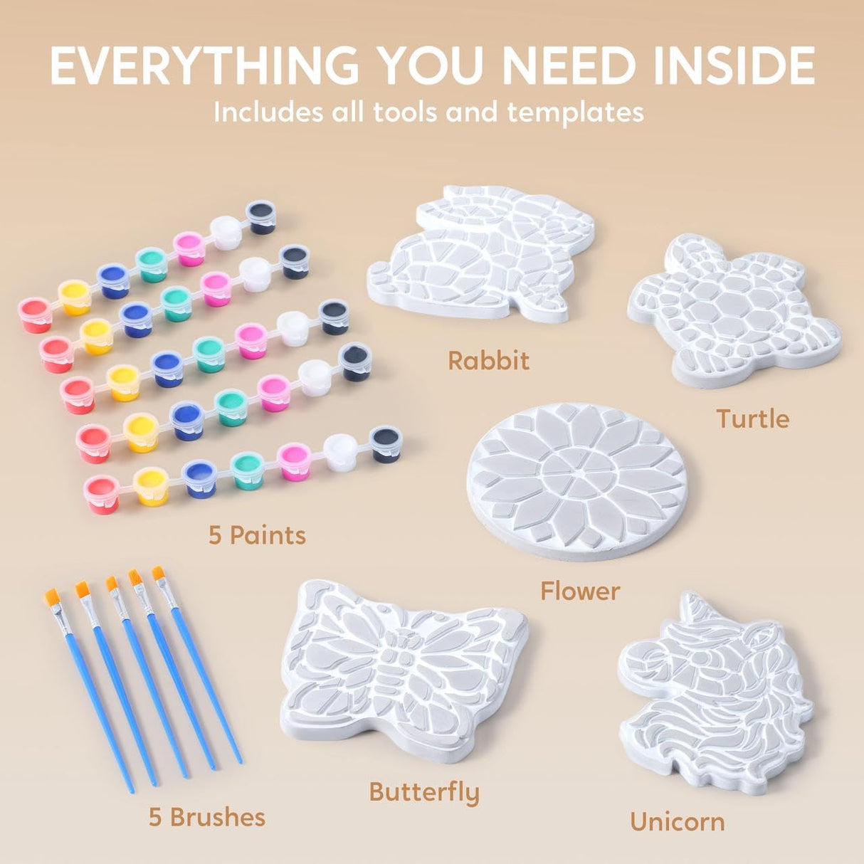 Klever Kits Stepping Stones Painting Kit for Kids - Paint 5 Garden Stones, Ceramic Garden Decor, Unicorn Craft Kits for Boys, Gifts for Boy, Girl Age 8+ Year Old - Summer Gift Klever Kits