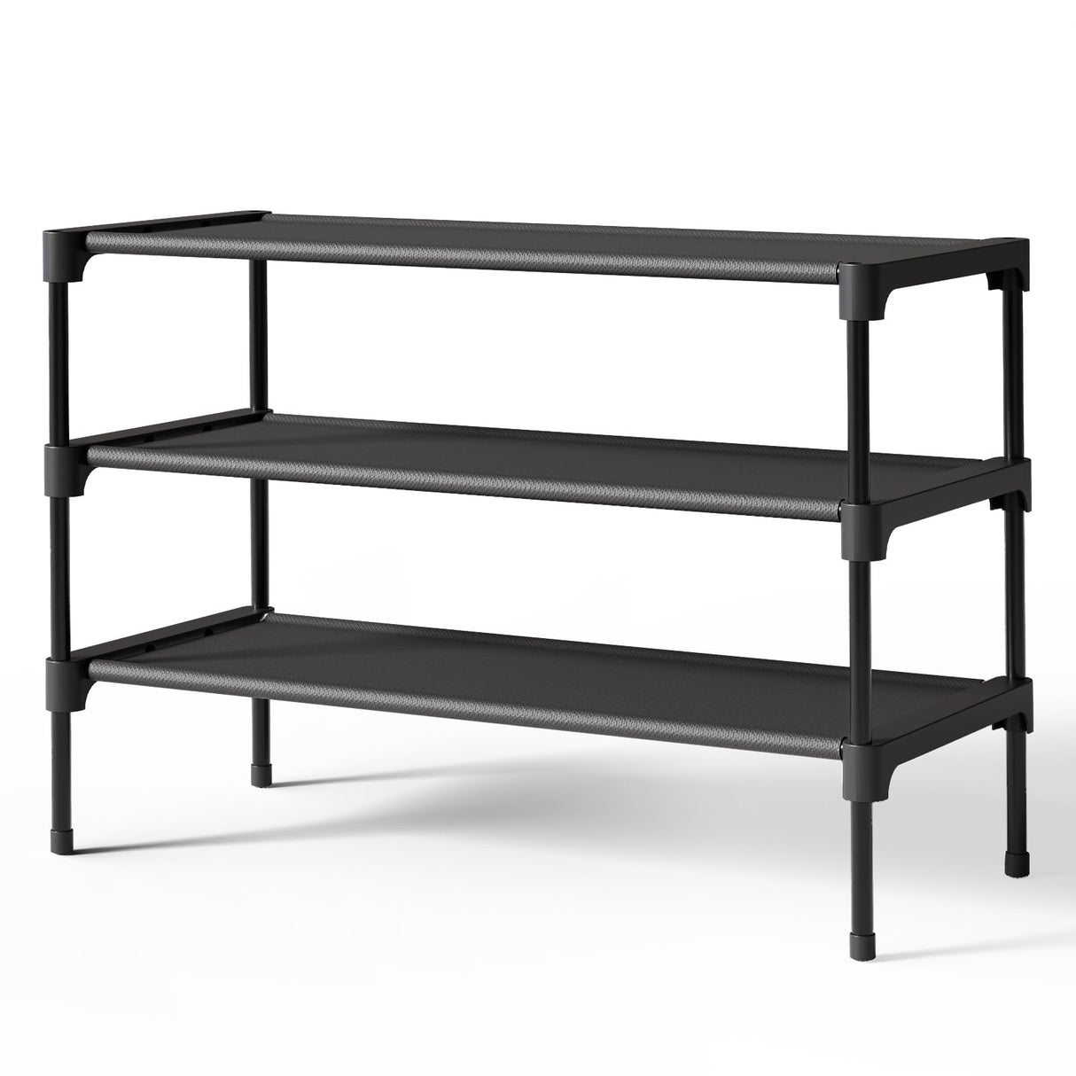 Kitsure Shoe Rack - Premium Non-Woven Shoe Rack Shelf, Shoe Organizer for Closet, Entryway, Garage & Corridor, Sturdy & Durable Long Stackable Shoe Shelves, Medium, Black Kitsure