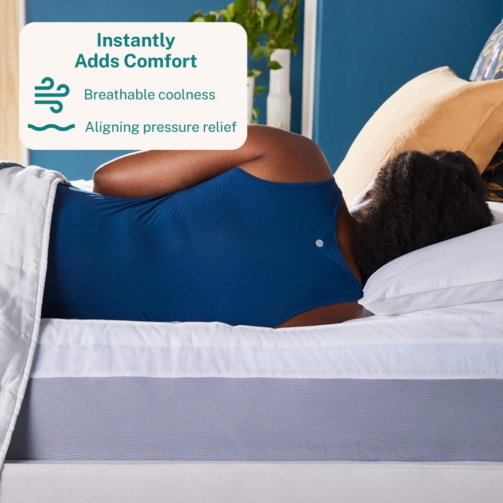 Sleep Innovations Dual Layer 4 Inch Memory Foam Mattress Topper, Twin Size, Medium Support, 2 Inch Cooling Gel Memory Foam Plus 2 Inch Pillow Top Cover Sleep Innovations