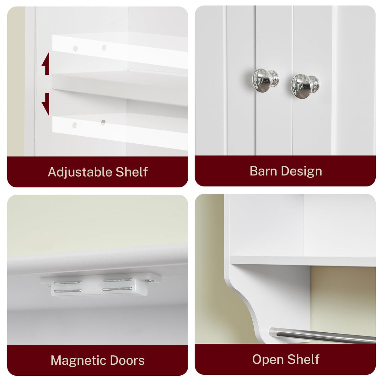 Iwell Bathroom Cabinet Wall Mounted with Towel Rack & Adjustable Shelf, Over The Toilet Storage Cabinet, Medicine Cabinet for Bathroom, White YSG005B Iwell