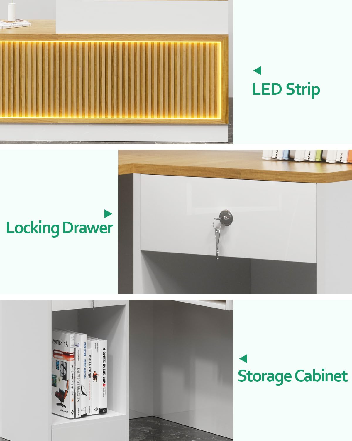 L Shaped Reception Desk, Solid Wood Front Desk with Counter & Lockable Drawers, Retail Checkout Customer 2 Person Secretary Desks for Home Office Lobby Store (70in,Left) Generic