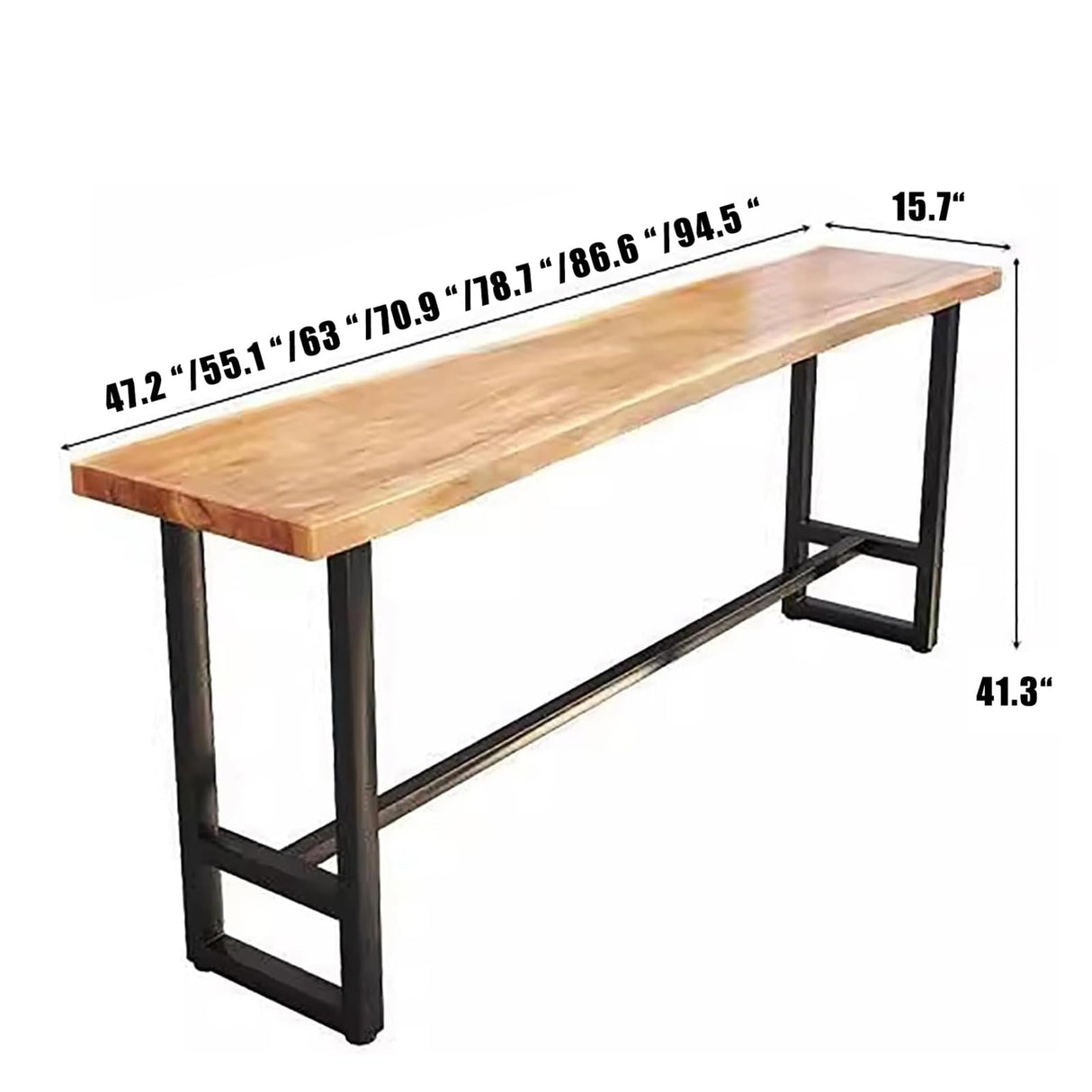 Lebolna Industrial Bar Counter Table,Solid Wood Bar Top Table Long Narrow Bar Table,Rectangular Bar Height Pub Table Rustic Counter Top Table,Live Edge Kitchen Dining Table,No Stool(86.6", Brown) Lebolna
