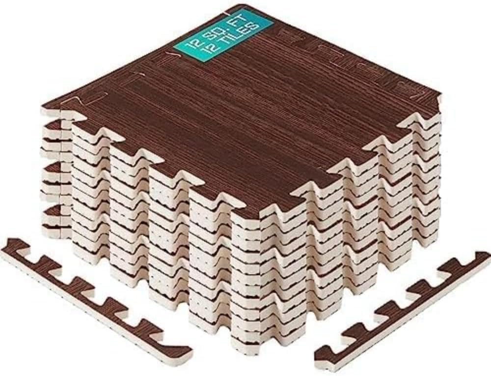 Yes4All 12,24,36 SQ.FT Wood Grain Puzzle Exercise Mat Protective Flooring, EVA Interlocking Foam Floor Tiles with Border for Home Yes4All