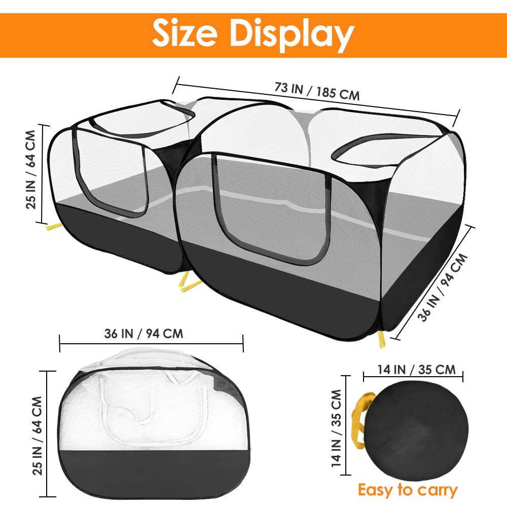 SlowTon Small Animals Playpen, Portable Large Chicken Run Coop with Detachable Bottom Breathable Transparent Mesh Walls, Foldable Pet Enclosure for Puppy Kitten Rabbits Indoor Outdoor SlowTon