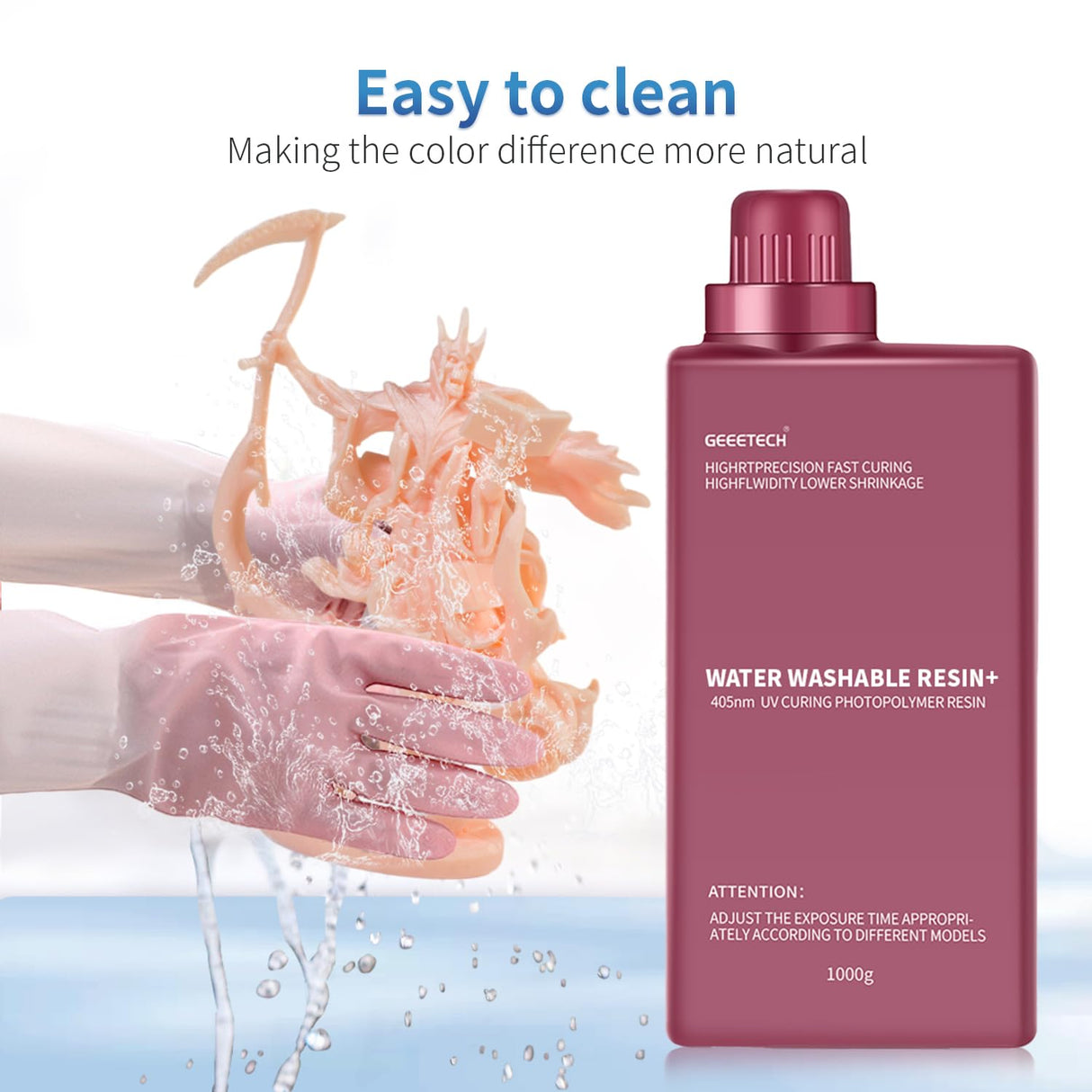 GEEETECH Upgraded Water Washable 3D Printer Resin, UV-Fast-Curing Resin 405nm Photopolymer Resin, High Precision 3D Water Wash Resin for LCD/MSLA/DLP 3D Printer Printing (Skin Colour, 1kg) Geeetech