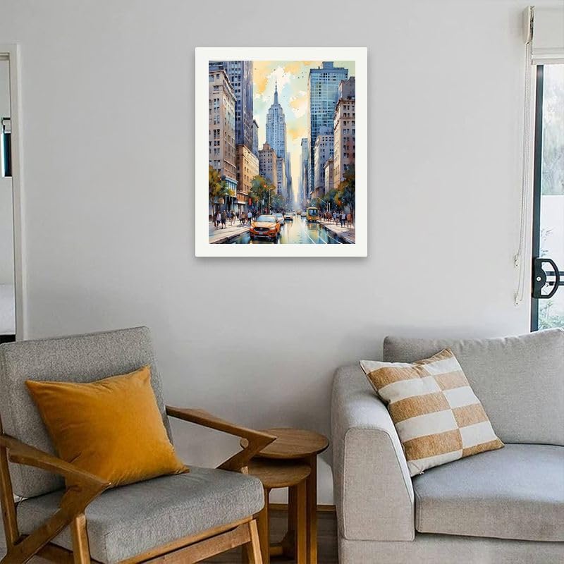 New York Cityscape Paint by Numbers Kit for Adults - DIY Urban Street Scene with Empire State Building Painting on Canvas 16x20 Inches, Acrylic Paint Set for Beginners, Home Decoration Art or Gifts DecorFriday
