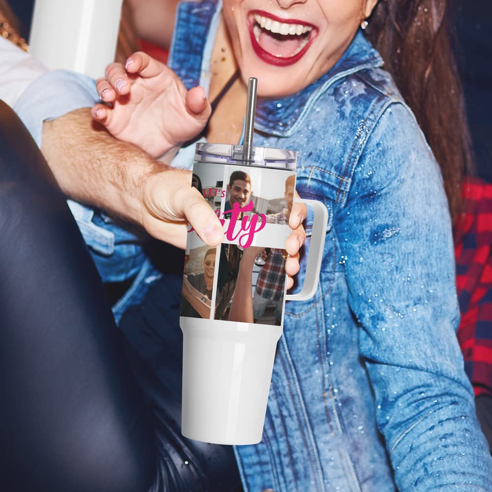 PYD Life 4 Pack Sublimation 36 OZ Tumblers with Handle Blanks White Coffee Mugs Insulated Reusable Travel Cups with Leakproof Lid and Stainless Straw for Tumbler Heat Press PYD Life