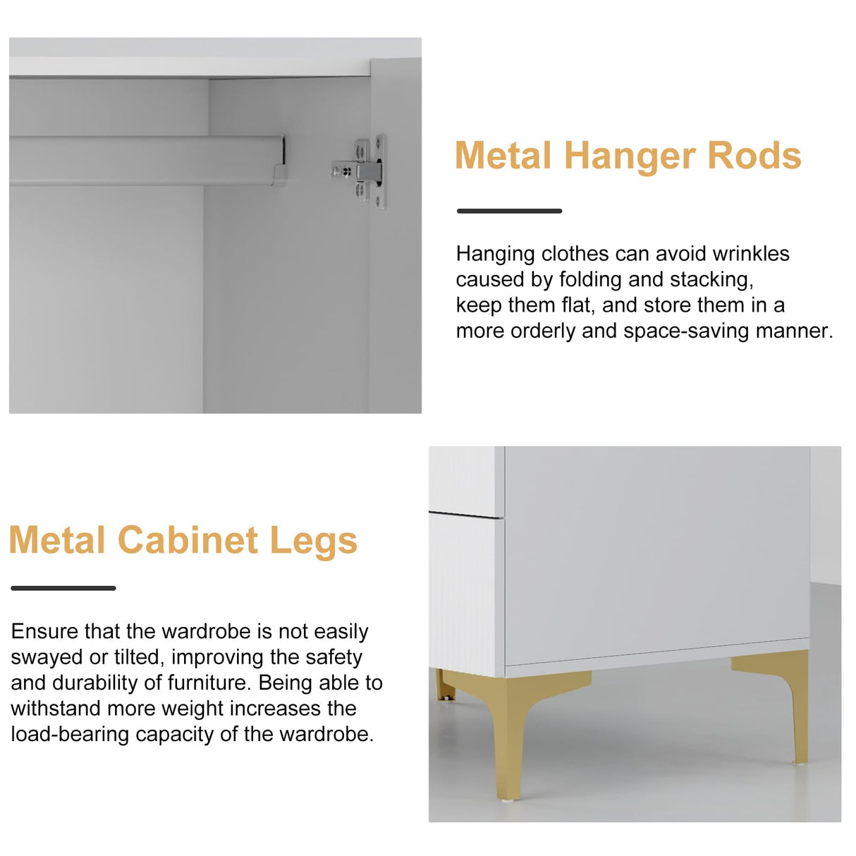 vinform Wardrobe Armoire with 4 Doors, 4 Drawers and 2 Hanging Rods, Twill Wood Closet Storage with Metal Cabinet Legs, White 20.4" D x 63" W x 76.77" H (V Modern) vinform