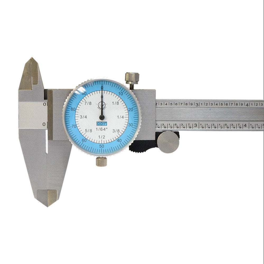 6'' Dial Caliper 64th Fractional Stainless Steel Hardened Depth Gage Gauge Read 0.01'' Prolinemax