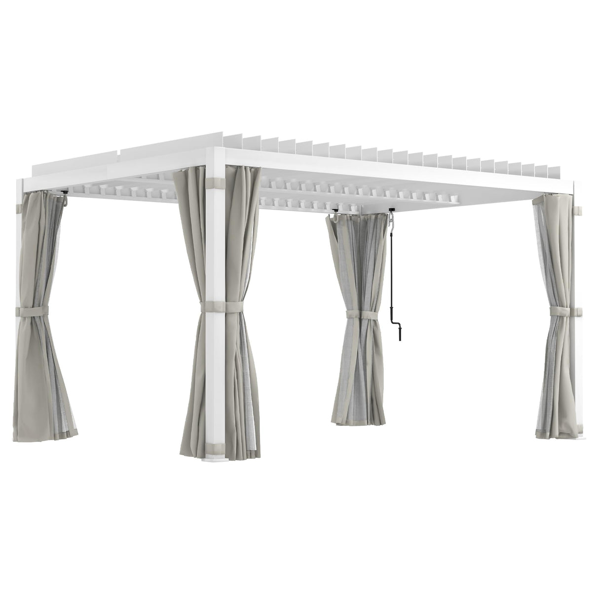 Outsunny 10' x 13' Louvered Pergola Hardtop Gazebo with Adjustable Aluminum Roof and Frame, Outdoor Pergola with Curtains and Netting, for Garden, Lawn, Backyard, and Deck, White Outsunny