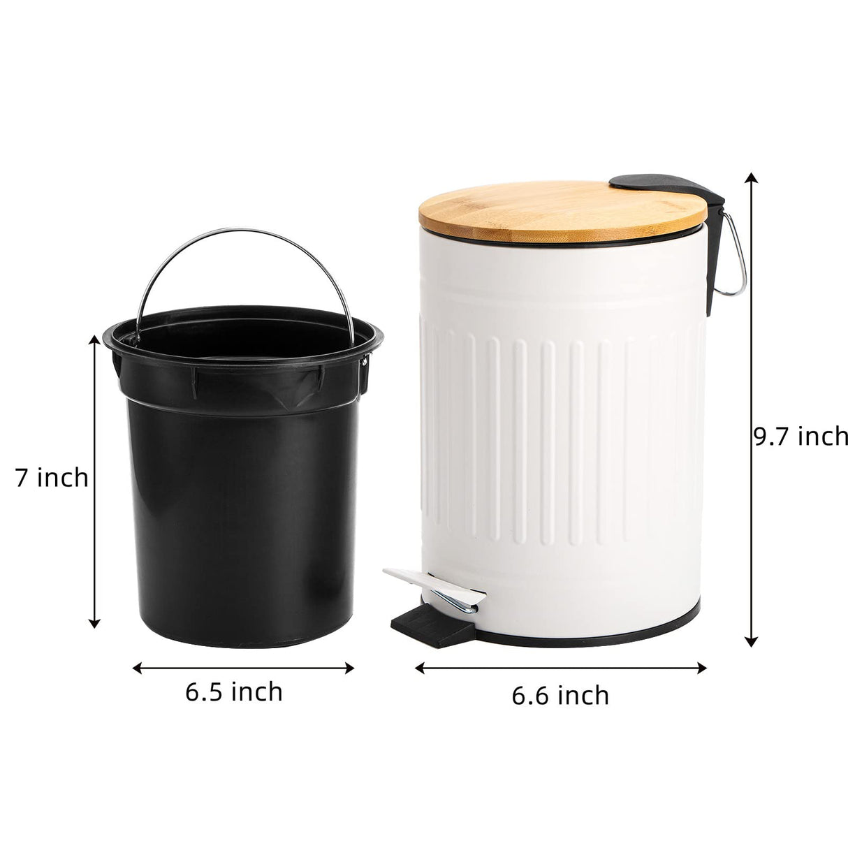AVLA 2 Liter Step Trash Can, Metal Rubbish Wastebasket with Wooden Lid, Round Foot Pedal Garbage Container Bin with Liner Bucket, Small Bathroom Office Waste Bin Trashcans for Bedroom, Kitchen AVLA