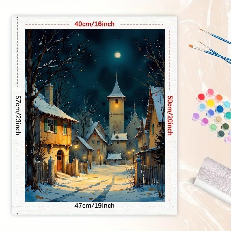 TAOPAOLAB Winter Paint by Numbers Kit for Adults - DIY Snowy Village Night Scene Painting on Canvas 16x20 Inches, Acrylic Paint Set, Suitable for Beginners, Holiday Art for Home Decoration or Gifts TAOPAOLAB