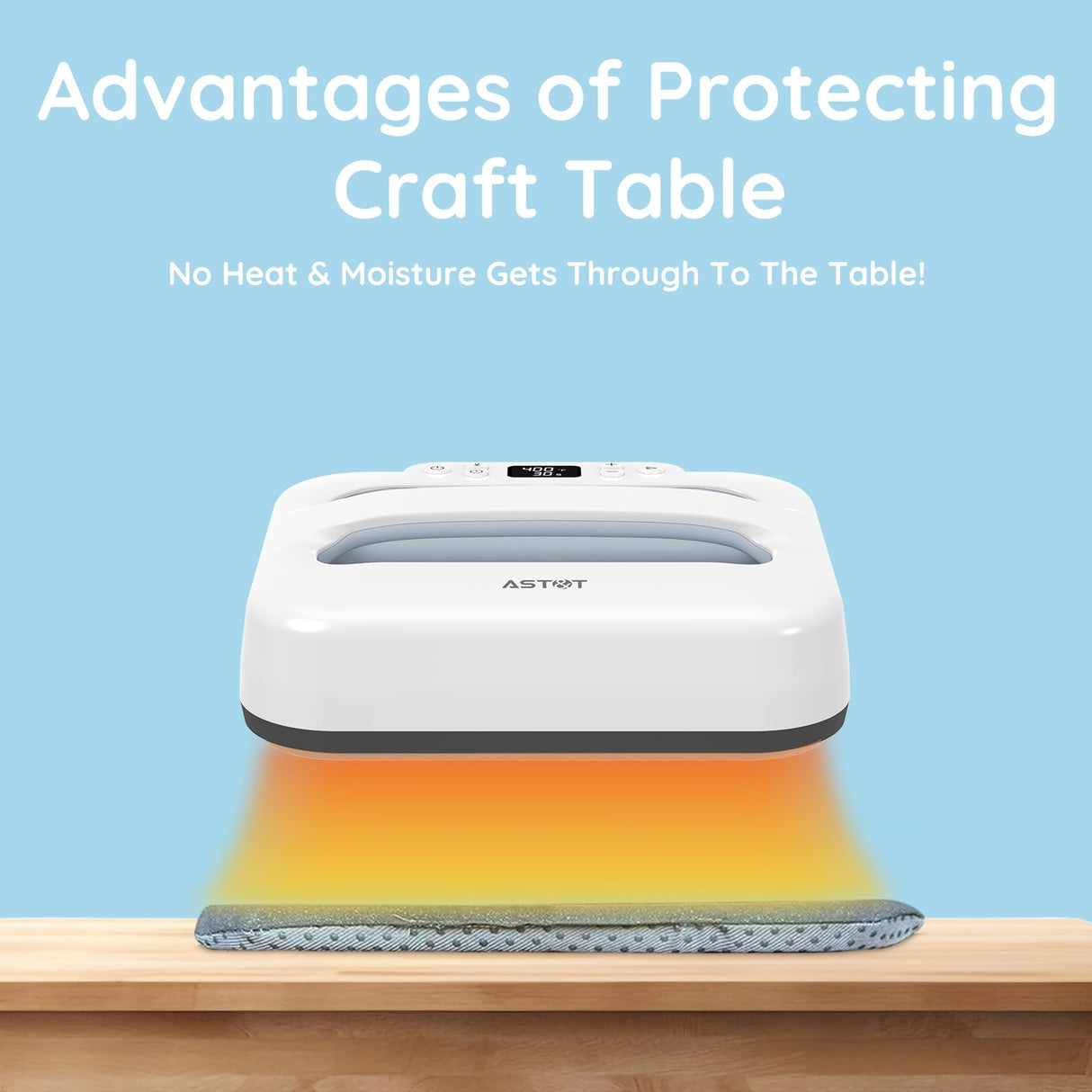 AST&T Heat Press Machine 12" x 10" Portable & Easy Heat Press for for T-Shirts, Pillows, Tote Bags & More White (Heat Press+Mat) AST&T