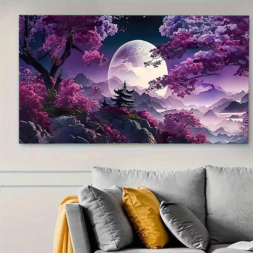 BOHADIY 5D Large Diamond Art Painting,Moon Diamond Painting Kits for Adults,DIY Full Drill Mountain Crystal Rhinestone Arts and Crafts,Tree Gem Art Painting with Diamond Home Wall Decor27.5 X 15.7inch BOHADIY