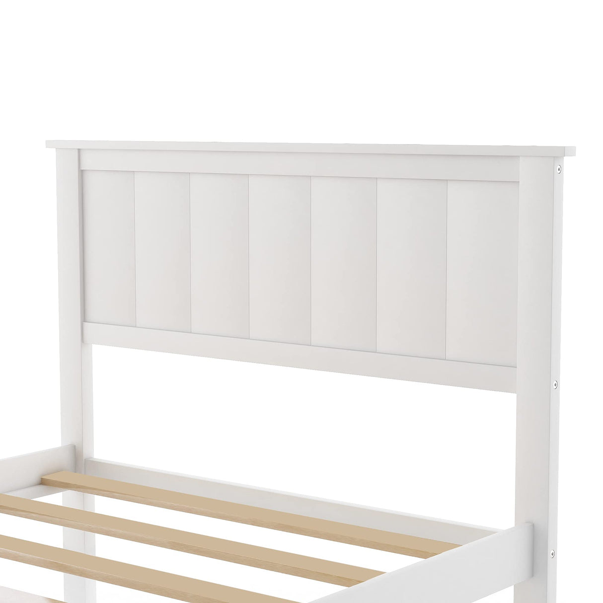 P PURLOVE Twin Size Bed Frame with Storage Drawer,Wood Platform Bed Frame with Headboard and Slat for Kids,White P PURLOVE