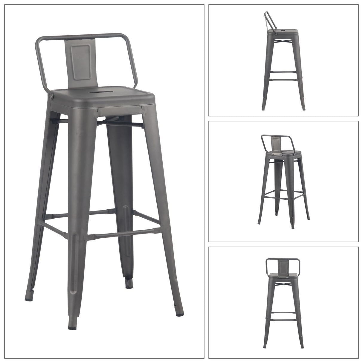 YOUNIKE 30 Inches Metal Barstools Counter Height Bar Stools Set of 4 Indoor Outdoor Patio Bistro Home Kitchen Low Back Stackable Bar Chairs Rusty Grey YOUNIKE