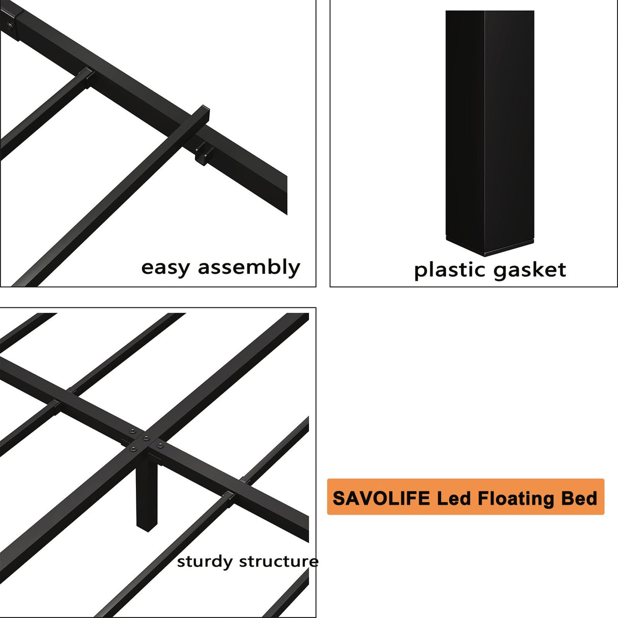 SAVOLIFE King Size Floating Bed Frame with LED Lighting - Modern Metal Platform, No Box Spring Required, Easy Assembly SAVOLIFE