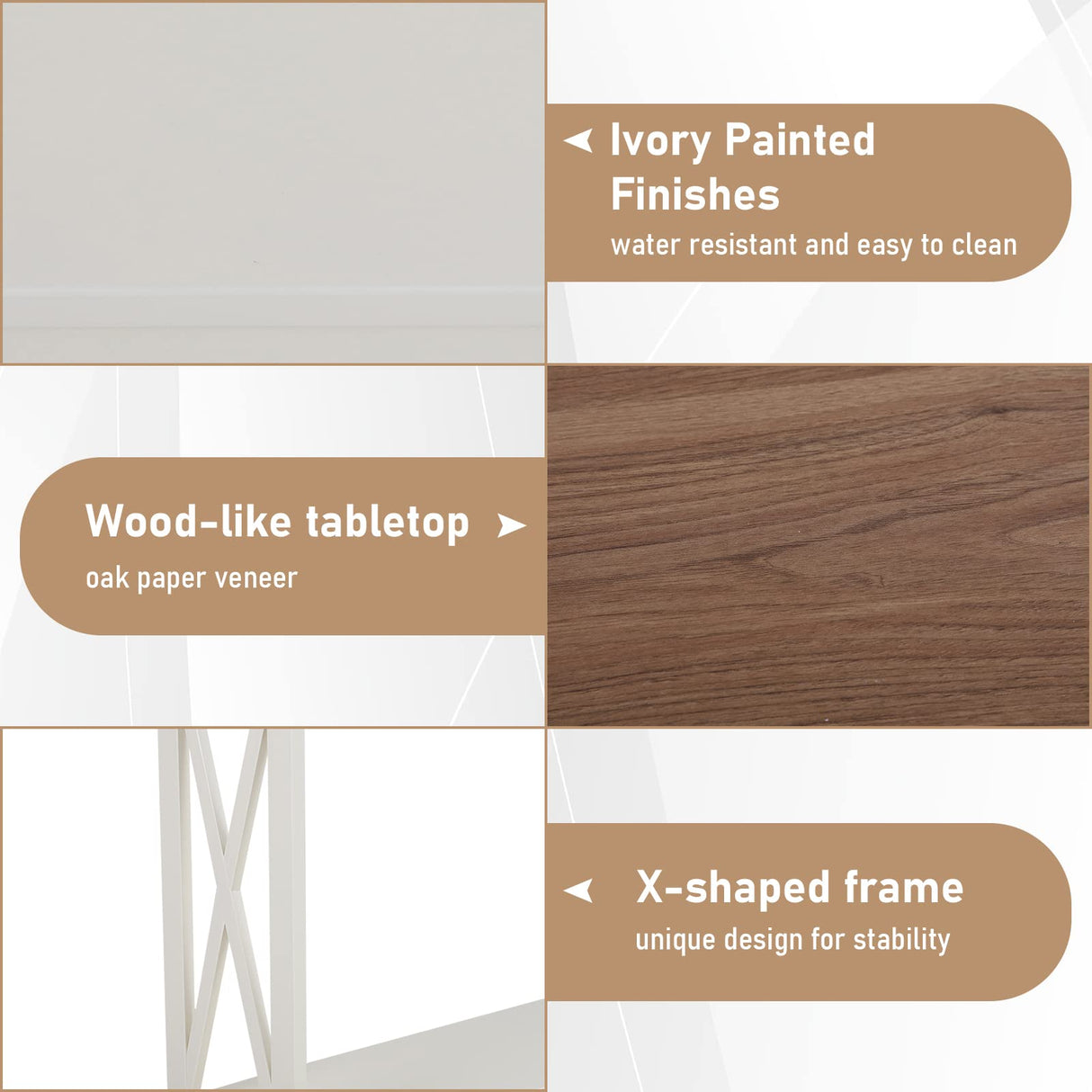 Sophia & William Console Table with Storage Shelf, 2 Tier Farmhouse Sofa Table for Entryway, Hallway, Living Room, Ivory+Oak Sophia & William